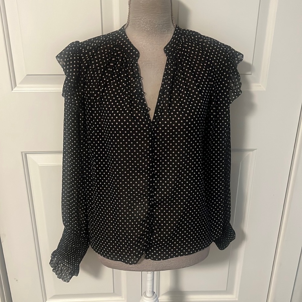 All Saints black poka dot blouse, size 4
